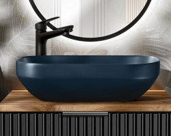 Badezimmer Waschplatz Blackened 60cm | Becken blau matt | schwarz oak