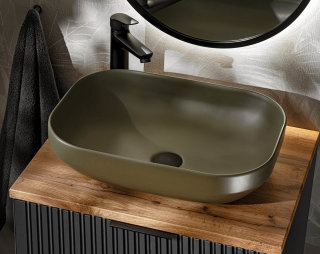 Badezimmer Waschplatz Blackened 60cm | Becken grün matt | schwarz oak