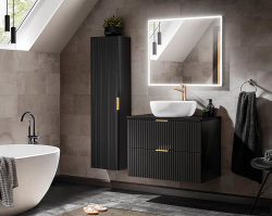 Badezimmer Waschplatz Blackened 80cm | Aufsatz-Waschbecken weiß matt | schwarz oak