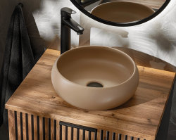 Aufsatz-Waschbecken 36x36xm rund | Keramik | beige-matt...