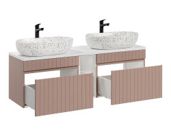 Badezimmer Waschplatz ROSINA 140cm | mit 2x Aufsatzbecken...