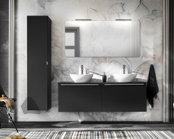 Badezimmer Doppel-Waschplatz NOIRETTE 160cm | Aufsatz w | schwarz matt