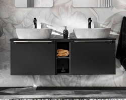 Badezimmer Doppel-Waschplatz NOIRETTE 140cm | Aufsatz | schwarz matt