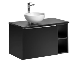 Badezimmer Waschplatz NOIRETTE 80cm | Becken + Regalfach | mattschwarz