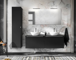 Badezimmer Doppel-Waschplatz NOIRETTE 180cm | Unterbau | schwarz matt