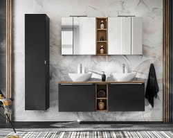 Badezimmer Waschplatz Unterschrank NOIRETTE 120cm | schwarz matt