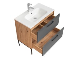 Badezimmer SET 3-tlg. MADERA 80cm | Waschplatz, Hoch- & Spiegelschrank | graphitgrau-eiche