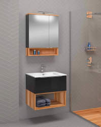 Badezimmer Set 2-teilig Woodham 60cm | zweifarbig | eiche-schwarz