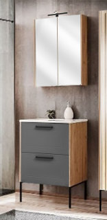 Badezimmer SET 2-tlg. MADERA 60cm | Waschplatz + Spiegelschrank | graphitgrau-eiche