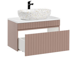 Badezimmer ROSINA 80cm Set 2tlg. | mit marmoriertem Aufsatzbecken | rosé-weiß