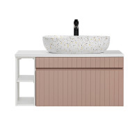 Badezimmer ROSINA 100cm Set 2-tlg. | Becken + Regal | rosé-weiß