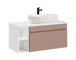 Badezimmer ROSINA 100cm Set 3-tlg. |  mit marmoriertem Aufsatzbecken | rosé-weiß