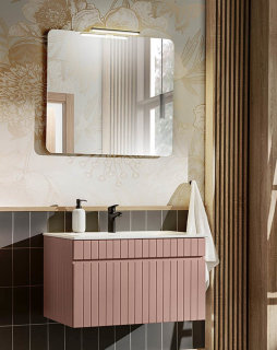 Badezimmer ROSINA 80cm Set 3tlg. | mit Keramik Einbaubecken | rosé-weiß
