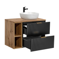 Badezimmer Waschplatz Blackened 80cm | Becken & Regal | schwarz oak